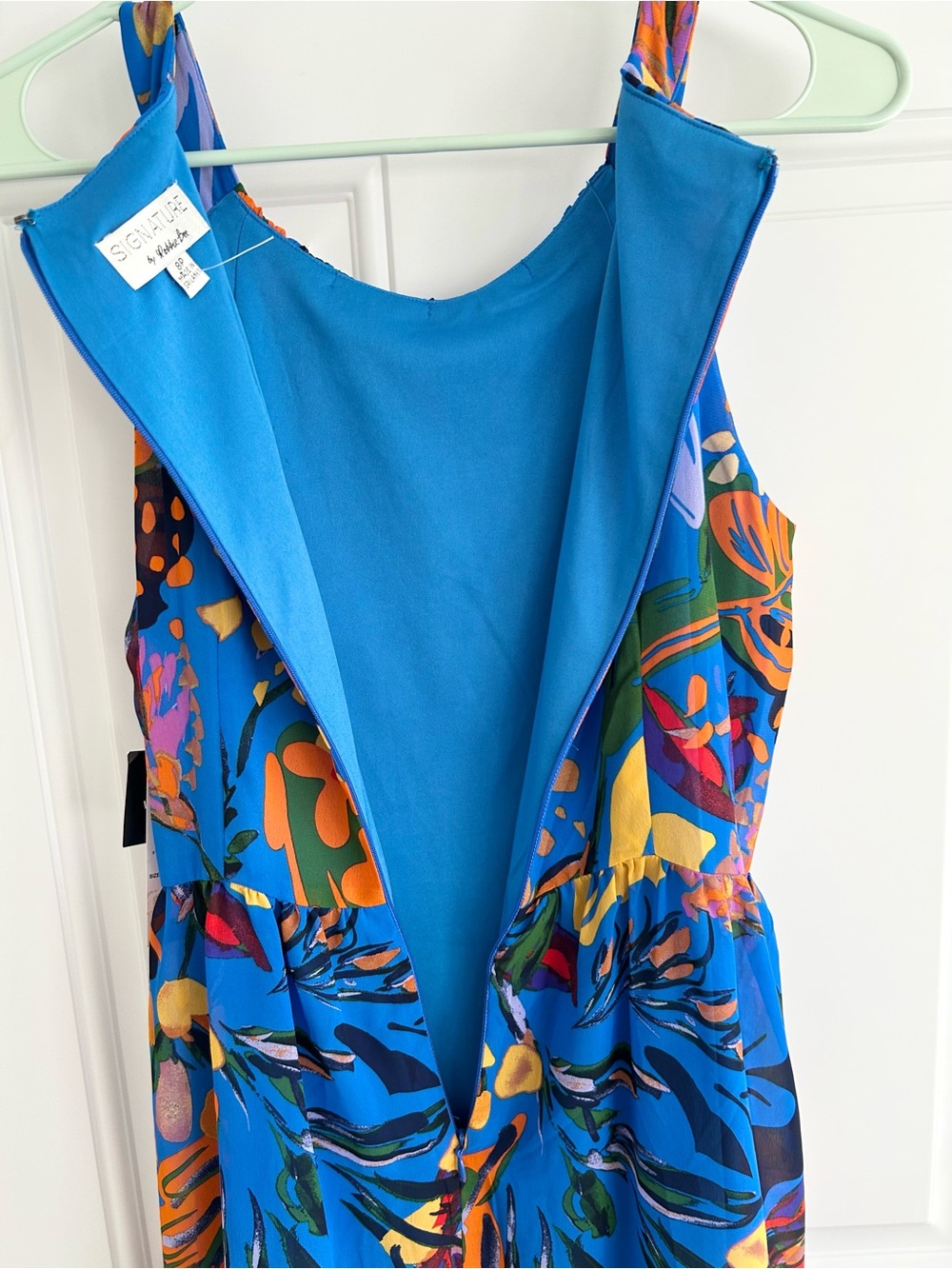 NWT Signature by Robbie Bee Vibrant Blue Multicolor Lined Chiffon Midi Dress 8P - Picture 7 of 10
